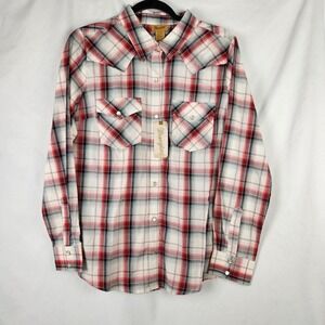 Wrangler Women's Essential Plaid Western Shirt Pearl Snap Pink Multicolor Sz M
